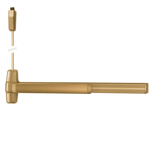 Von Duprin 9927EO-F 4 US10 LBR Grade 1 Surface Vertical Rod Exit Bar Wide Stile Pushpad 48 Fire-rated Device 84 Door Height Exit Only Less trim Less Bottom Rod Less Dogging Satin Bronze Clear Coated Finish Field Reversible