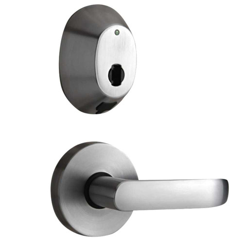 DormaKaba Multihousing RI5200G-26D InSync Battery Operated Interconnected Cylindrical Latch and Deadbolt Lock Unit Electronic RFID Keys Gala Lever Left Hand Satin Chrome RI5200G-26D