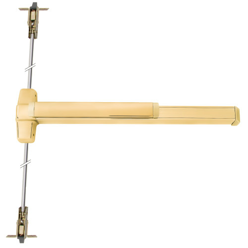 Von Duprin CXA9947EO-F 4 4 Grade 1 Concealed Vertical Rod Exit Bar Wide Stile Pushpad 48 Fire-rated Device 80 to 100 Door Height Exit Only Delayed Egress Device 15 Seconds Less Dogging Bright Brass Finish Field Reversible