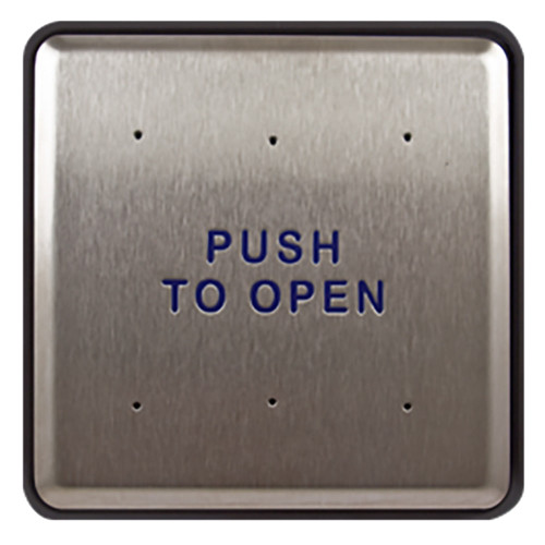 BEA 10PBS6 Stainless steel push plate 6 square blue text only 