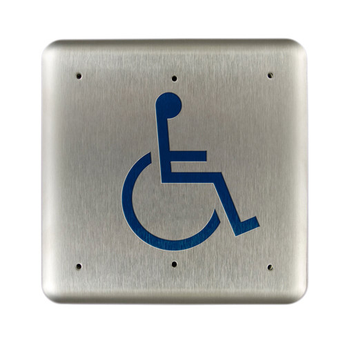 BEA 10PBSLL Stainless steel push plate 475 square blue handicap logo only 