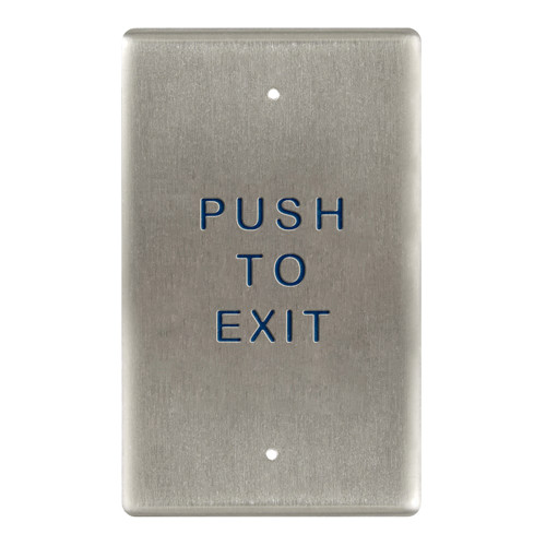 BEA 10PBO24E Stainless steel push plate 275 by 45 single gang blue text only 