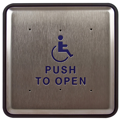 BEA 10PBS61 Stainless steel push plate 6 square blue handicap logo and text 