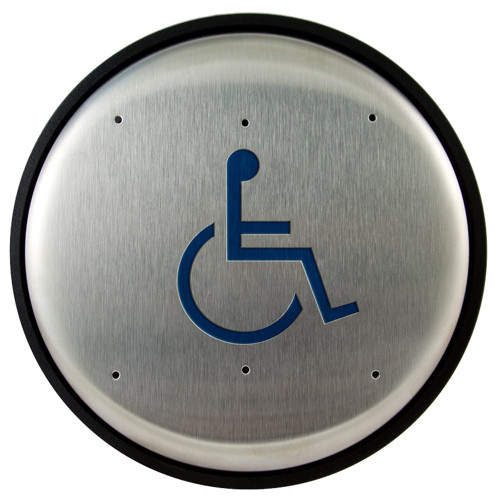 BEA 10PBRLL Stainless steel push plate 6 round blue handicap logo only 