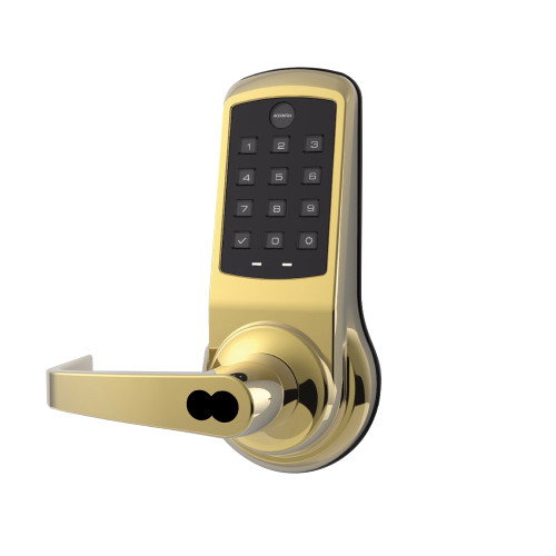 Yale AU-NTB613-ACC 605 1210LC Grade 1 NexTouch Cylindrical Lock with Keypad Trim Augusta Lever Cylinder Override Accentra Pushbutton Keypad Yale 6-Pin LFIC Prep Less Core Bright Brass Finish Non-Handed