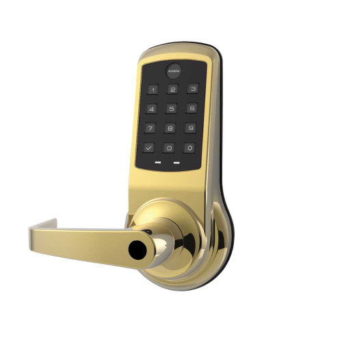 Yale AU-NTB613-ACC 605 LC Grade 1 NexTouch Cylindrical Lock with Keypad Trim Augusta Lever Cylinder Override Accentra Pushbutton Keypad Less Cylinder Bright Brass Finish Non-Handed AU-NTB613-ACC 605 LC