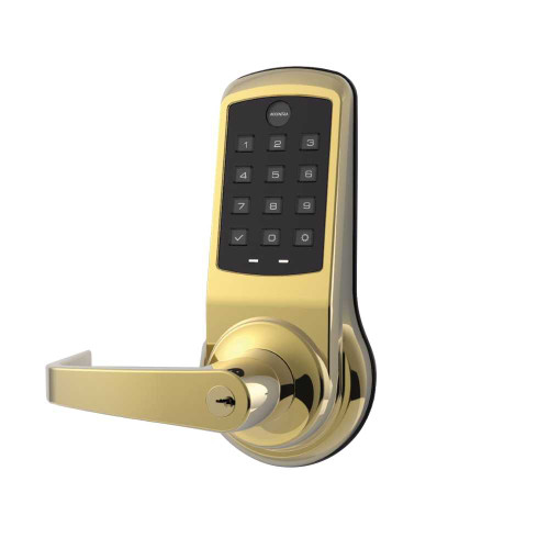 Yale AU-NTB613-NR 605 Grade 1 NexTouch Cylindrical Lock with Keypad Trim Augusta Lever Cylinder Override Stand Alone Pushbutton Keypad Conventional Cylinder PARA Keyway Bright Brass Finish Non-Handed AU-NTB613-NR 605