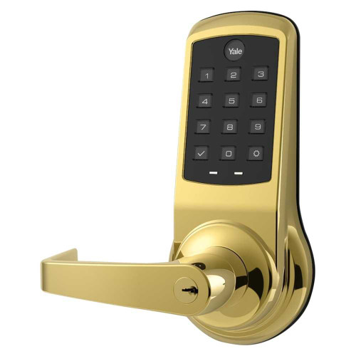 Yale AU-NTB610-NR 605 x 100CV1 NexTouch Keypad Cylindrical Lock Pushbutton Keypad Augusta Lever Cylinder Override Conventional Cylinder Arrow AR Keyway Bright Brass AU-NTB610-NR 605 x 100CV1