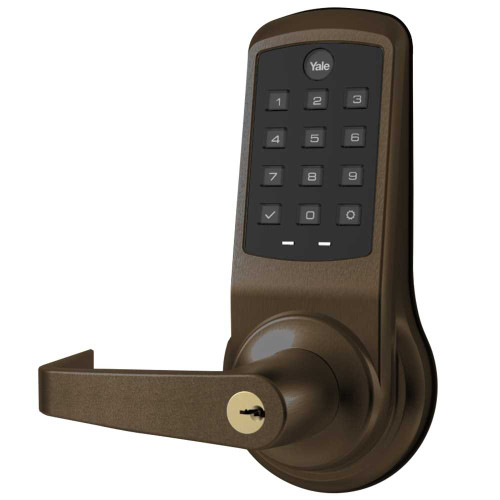 Yale AU-NTB610-NR 613E x 100CV1 NexTouch Keypad Cylindrical Lock Pushbutton Keypad Augusta Lever Cylinder Override Conventional Cylinder Arrow AR Keyway Dark Oxidized Satin Bronze AU-NTB610-NR 613E x 100CV1