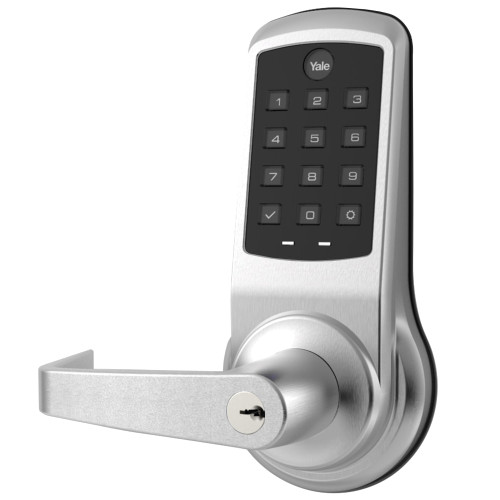 Yale AU-NTB612-NR 626 Grade 1 NexTouch Cylindrical Locks with Keypad Trim Pushbutton Keypad Augusta Lever Cylinder Override Pushbutton Keypad Conventional Cylinder PARA Keyway Satin Chrome Finish Non-Handed