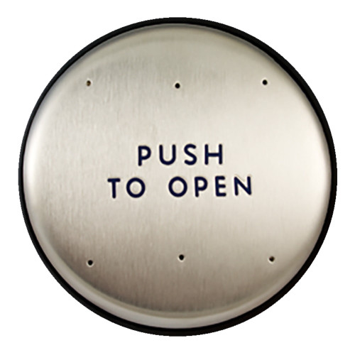 BEA 10PBR Stainless steel push plate 6 round blue text only 