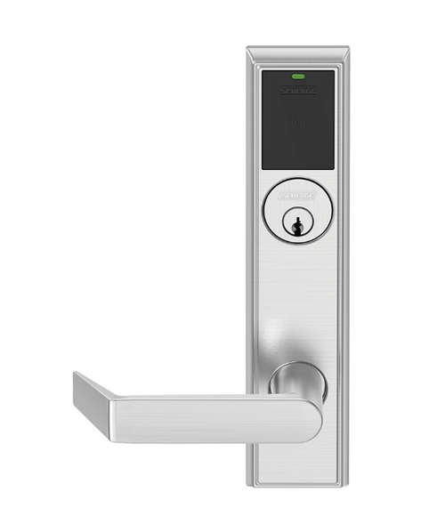 Schlage Electronics LEBMD-ADD P 06 626 LHR Grade 1 Schlage ENGAGE Series Wireless Mortise Lock 24 GHz Bluetooth Low Energy Reader Mortise Cylinder Mobile Enabled Deadbolt with LED 06 Lever Addison Trim Satin Chrome Finish Left Hand Reverse LEBMD-ADD P 06 626 LHR
