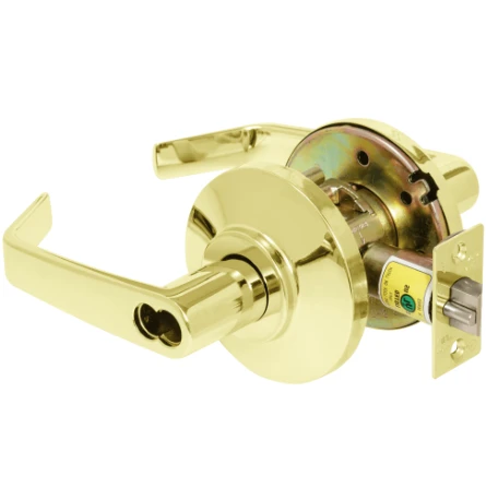 Grade 2 Classroom Cylindrical Lock, 15 Lever, SFIC Less Core, Bright Brass Finish, Non-handed 7KC27R15DSTK605