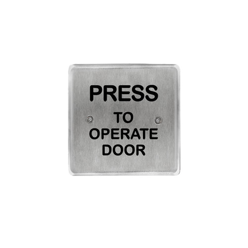 BEA 10PBS45POD Stainless steel push plate 45 square black Press to Operate Door text only 