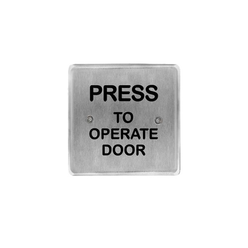 BEA 10PBS45POD Stainless steel push plate 45 square black Press to Operate Door text only 10PBS45POD