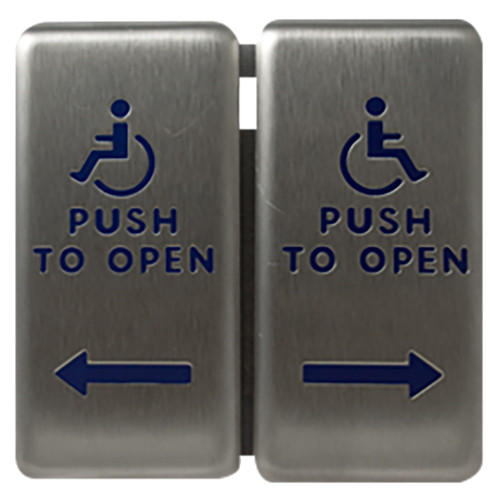 BEA 10PBDGP1 Stainless steel push plate 4 by 4 dual plate blue text logo and arrow for vestibule includes adapter ring 
