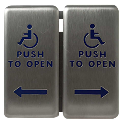 BEA 10PBDGP1 Stainless steel push plate 4 by 4 dual plate blue text logo and arrow for vestibule includes adapter ring 10PBDGP1