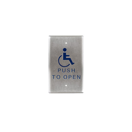 BEA 10PBO241 Stainless steel push plate 275 by 45 single gang blue handicap logo and text 