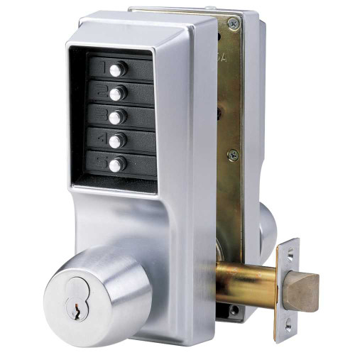 DormaKaba EE1021M/EE1011-26D-41 Satin Chrome Cylindrical Knob Lock with Key Override and Numeric Keypad EE1021M/EE1011-26D-41