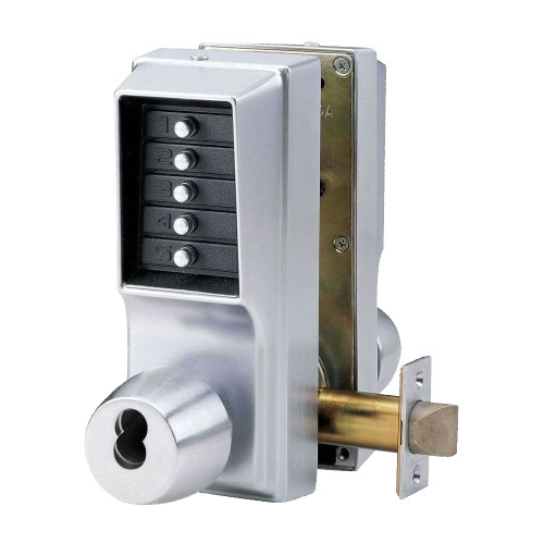 DormaKaba EE1025C Cylindrical Lock with Key Override and Numeric Keypad in Satin Chrome