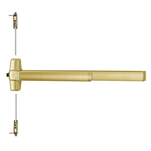 Von Duprin EL9847EO 3 US4 Grade 1 Concealed Vertical Rod Exit Bar Wide Stile Pushpad 36 Device 80 to 100 Door Height Exit Only Electric Latch Retraction Less Dogging Satin Brass Finish Field Reversible