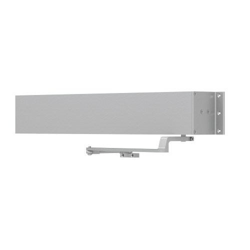 LCN 9542IQ left-hand door closer with matte silver finish, long cover, double lever arm