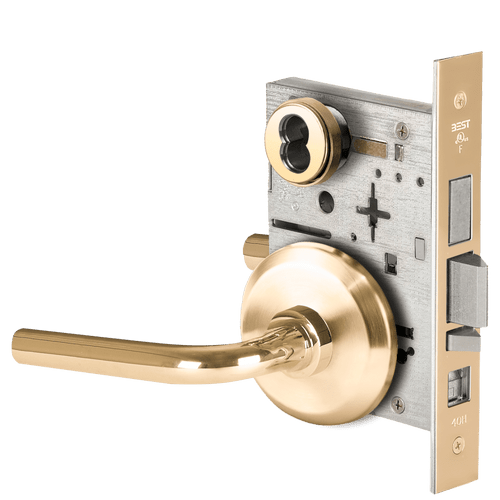BEST 45H Series Mortise Lock with Polished Brass Finish, Grade 1 Security, Model 45H7AB12S605