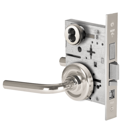 BEST 45H Series Mortise Lock with Polished Silver Finish and Grade 1 Security 45H7AB12R625