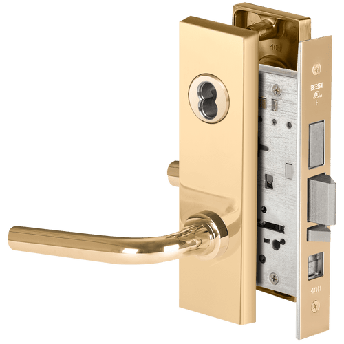 BEST 45H Series Mortise Lock, Grade 1, Polished Brass Finish (Part 45H7AB12M605) 45H7AB12M605