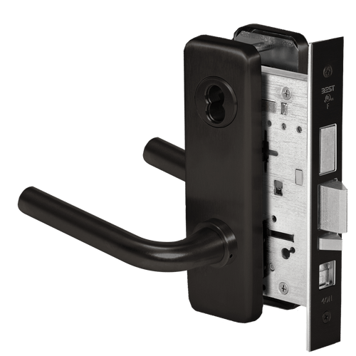 Grade 1 Office Mortise Lock, 12 Lever, J Escutcheon, SFIC Housing Less Core, Matte Black Finish, Field Reversible 45H7AB12J622