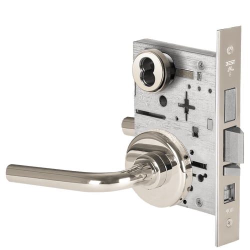BEST 45H Series Mortise Lock with Polished Silver Finish - Grade 1 Commercial Security