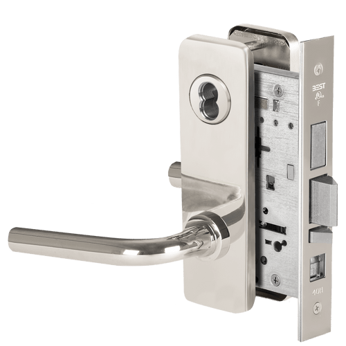 BEST 45H Series Mortise Lock with Polished Silver Finish - Grade 1 Commercial Security