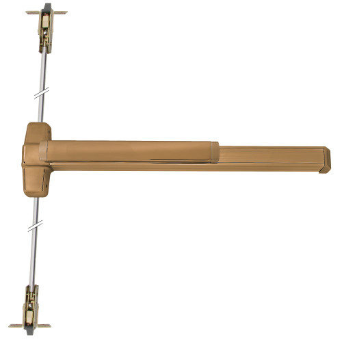 Von Duprin EL9947EO 3 US10 Grade 1 Concealed Vertical Rod Exit Bar Wide Stile Pushpad 36 Device 80 to 100 Door Height Exit Only Electric Latch Retraction Less Dogging Satin Bronze Clear Coated Finish Field Reversible