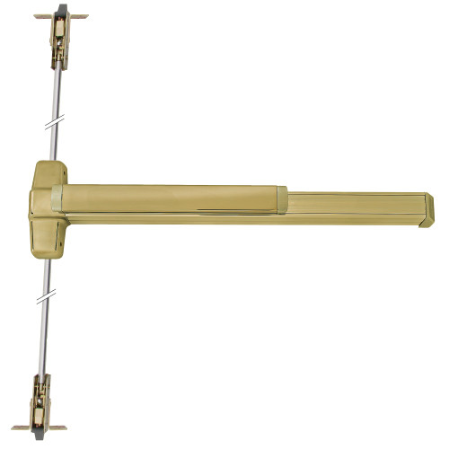Von Duprin EL9947EO 3 US4 Grade 1 Concealed Vertical Rod Exit Bar Wide Stile Pushpad 36 Device 80 to 100 Door Height Exit Only Electric Latch Retraction Less Dogging Satin Brass Finish Field Reversible