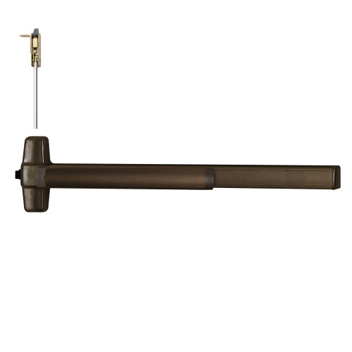 Von Duprin QEL9847EO 3 313 LBR Grade 1 Concealed Vertical Rod Exit Bar Wide Stile Pushpad 36 Device 80 to 100 Door Height Exit Only Less Bottom Rod Motorized Latch Retraction Less Dogging Dark Bronze Anodized Aluminum Finish Field Reversible