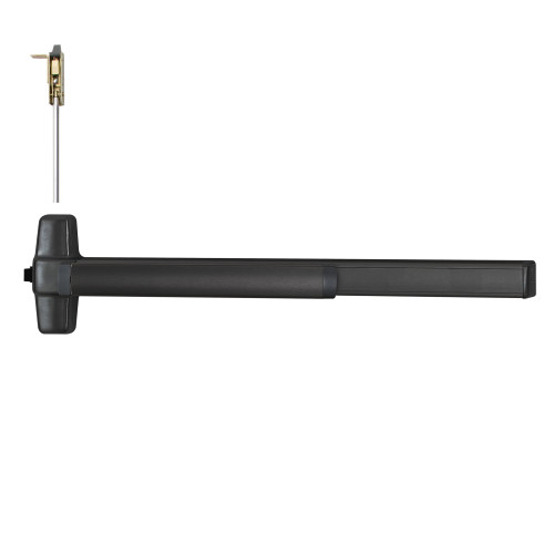 Von Duprin QEL9847EO 3 315 LBR Grade 1 Concealed Vertical Rod Exit Bar Wide Stile Pushpad 36 Device 80 to 100 Door Height Exit Only Less Bottom Rod Motorized Latch Retraction Less Dogging Black Anodized Aluminum Finish Field Reversible