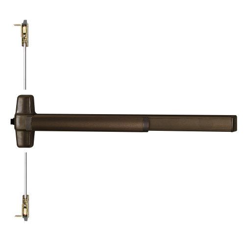 Von Duprin QEL9847EO 4 313 Grade 1 Concealed Vertical Rod Exit Bar Wide Stile Pushpad 48 Device 80 to 100 Door Height Exit Only Motorized Latch Retraction Less Dogging Dark Bronze Anodized Aluminum Finish Field Reversible