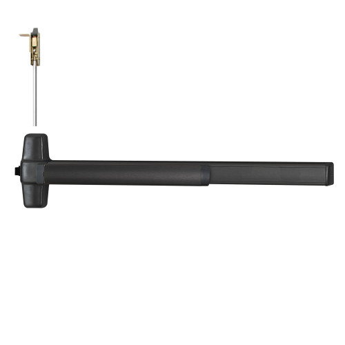 Von Duprin QEL9847NL-OP 3 315 LBR Grade 1 Concealed Vertical Rod Exit Bar Wide Stile Pushpad 36 Device 80 to 100 Door Height Nightlatch Function Less Bottom Rod Motorized Latch Retraction Less Dogging Black Anodized Aluminum Finish Field Reversible