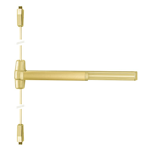 Von Duprin QEL9927EO 3 US4 Grade 1 Surface Vertical Rod Exit Bar Wide Stile Pushpad 36 Panic Device 84 Door Height Exit Only Less trim Motorized Latch Retraction Less Dogging Satin Brass Finish Field Reversible QEL9927EO 3 US4