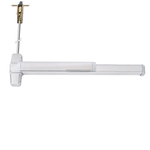 Von Duprin QEL9947EO-F 3 26D LBR Grade 1 Concealed Vertical Rod Exit Bar Wide Stile Pushpad 36 Fire-rated Device 80 to 100 Door Height Exit Only Less Bottom Rod Motorized Latch Retraction Less Dogging Satin Chrome Finish Field Reversible