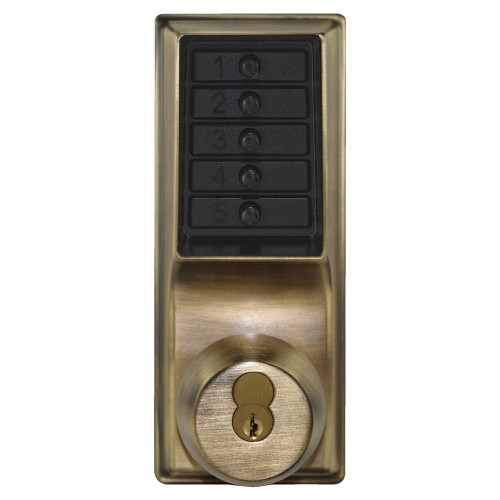 Kaba Simplex 1021B-05-41 Grade 1 Pushbutton Cylindrical Knob Lock Combination Entry Function with Key Override 2-3/4 Backset 1/2 Throw Latch 6/7-Pin SFIC Prep Less Core Antique Brass Finish Field Reversible