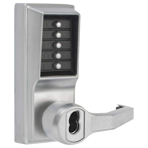 Kaba Simplex LR1041S-26D-41 Pushbutton Cylindrical Lever Lock Combination Entry/Passage Functions with Key Override 2-3/4 Backset 1/2 Throw Latch Schlage FSIC Prep Less Core Satin Chrome Finish Right Hand/Right Hand Reverse LR1041S-26D-41