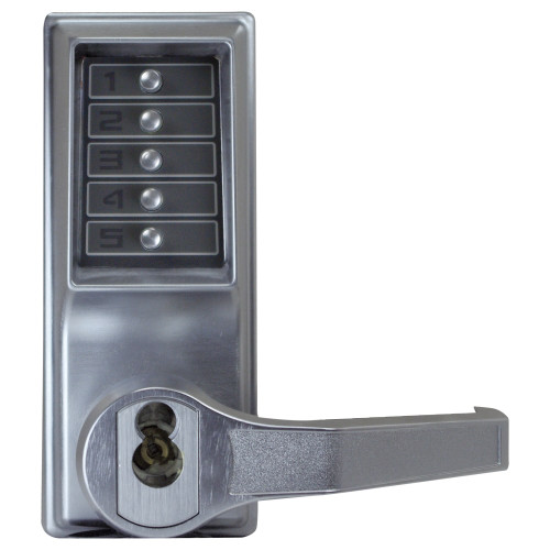 Kaba Simplex LR1021C-26D-41 Pushbutton Cylindrical Lever Lock Combination Entry Function with Key Override 2-3/4 Backset 1/2 Throw Latch Corbin Russwin 6-Pin LFIC Prep Less Core Satin Chrome Finish Right Hand/Right Hand Reverse