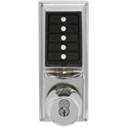 Kaba Simplex 1021B-026-41 Grade 1 Pushbutton Cylindrical Knob Lock Combination Entry Function with Key Override 2-3/4 Backset 1/2 Throw Latch 6/7-Pin SFIC Prep Less Core Bright Chrome Finish Field Reversible