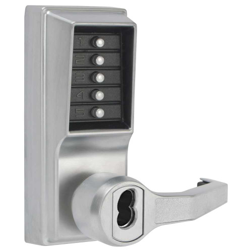 Kaba Simplex LR1041M-26D-41 Pushbutton Cylindrical Lever Lock Combination Entry/Passage Functions with Key Override 2-3/4 Backset 1/2 Throw Latch Medeco/Yale/ASSA/Abloy LFIC Prep Less Core Satin Chrome Finish Right Hand/Right Hand Reverse LR1041M-26D-41