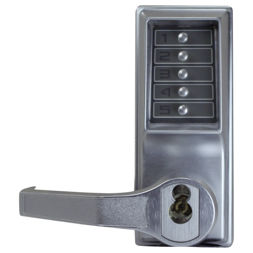 Kaba Simplex LL1041C-26D-41 Pushbutton Cylindrical Lever Lock Combination Entry/Passage Functions with Key Override 2-3/4 Backset 1/2 Throw Latch Corbin Russwin 6-Pin LFIC Prep Less Core Satin Chrome Finish Left Hand/Left Hand Reverse