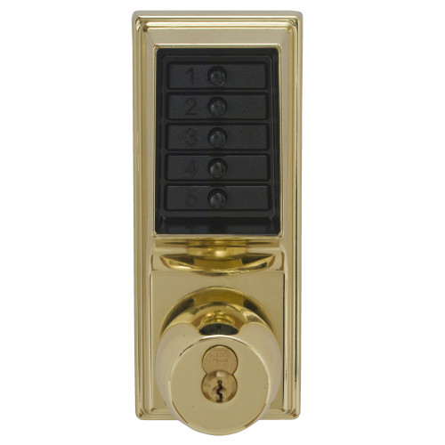 Kaba Simplex 1021B-03-41 Grade 1 Pushbutton Cylindrical Knob Lock Combination Entry Function with Key Override 2-3/4 Backset 1/2 Throw Latch 6/7-Pin SFIC Prep Less Core Bright Brass Finish Field Reversible