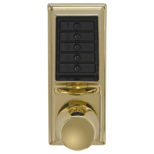 Kaba Simplex 1031-03-41 Grade 1 Pushbutton Cylindrical Knob Lock Combination Entry/Passage Functions 2-3/4 Backset 1/2 Throw Latch Bright Brass Finish Field Reversible