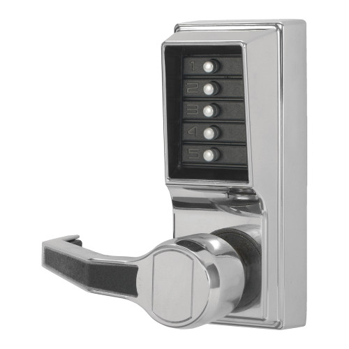 Kaba Simplex LL1011-026-41 Pushbutton Cylindrical Lever Lock Combination Entry Function Only 2-3/4 Backset 1/2 Throw Latch Bright Chrome Finish Left Hand/Left Hand Reverse