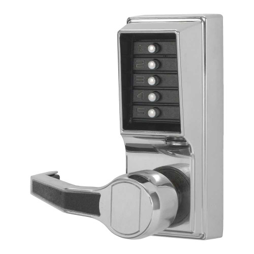 Kaba Simplex LL1011-026-41 Pushbutton Cylindrical Lever Lock Combination Entry Function Only 2-3/4 Backset 1/2 Throw Latch Bright Chrome Finish Left Hand/Left Hand Reverse LL1011-026-41